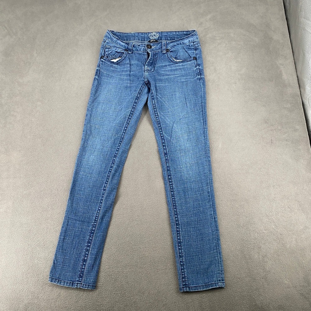 JNCO Jeans Womens 27 Skinny Denim Blue Medium Wash Embroidered Back Pocket 7235